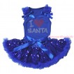 Christmas Royal Blue Baby Pettitop & Ruffles & Bows & Rhinestone I Love Santa Print & Royal Blue Bling Sequins Newborn Pettiskirt NG1875